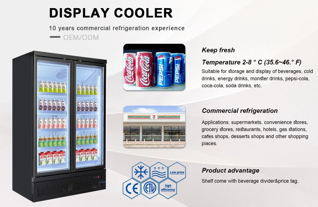 Glass Doors Drinks Refrigeration Equipment for Supermarket