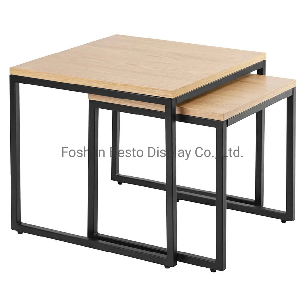 Two Tier Display Nesting Table in Black, White, Wood for Retail Store Display Clothes, Shoes, Books, Sports, Toy, Gift.