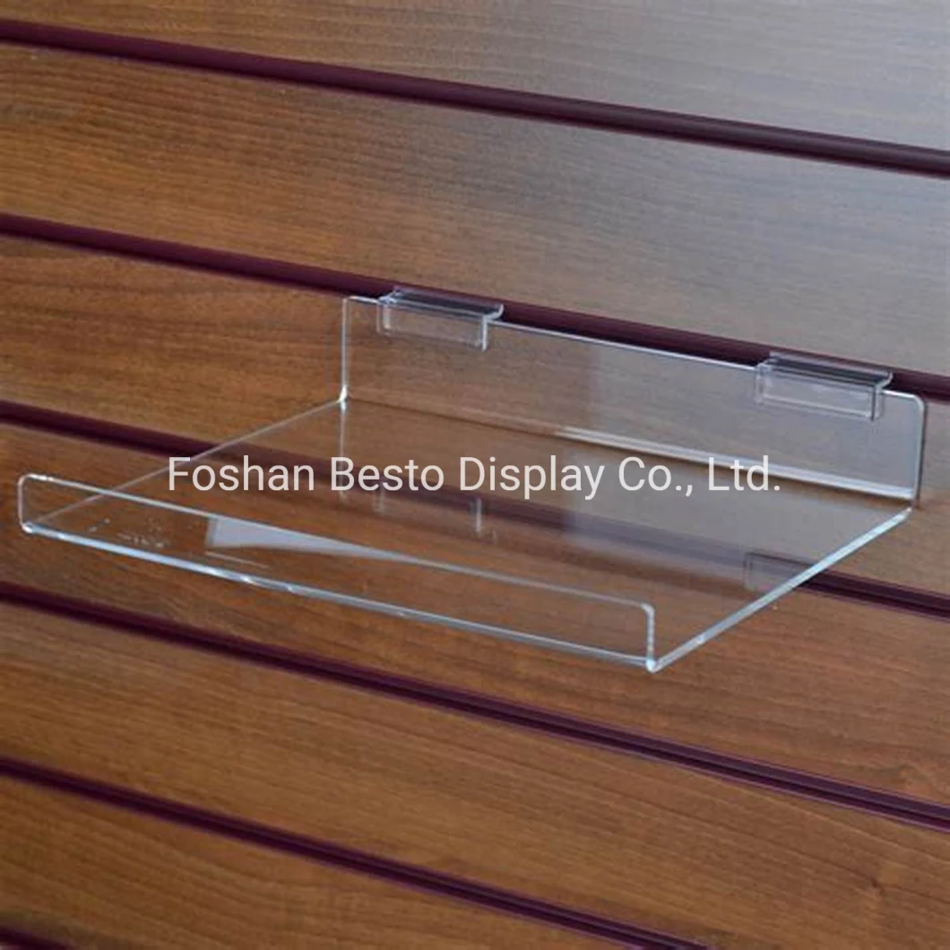 China Factory High Quality MDF Slatwall Transparent Acrylic Shoe Holder Display for Shoes Display in Supermarket/Shops/Stores