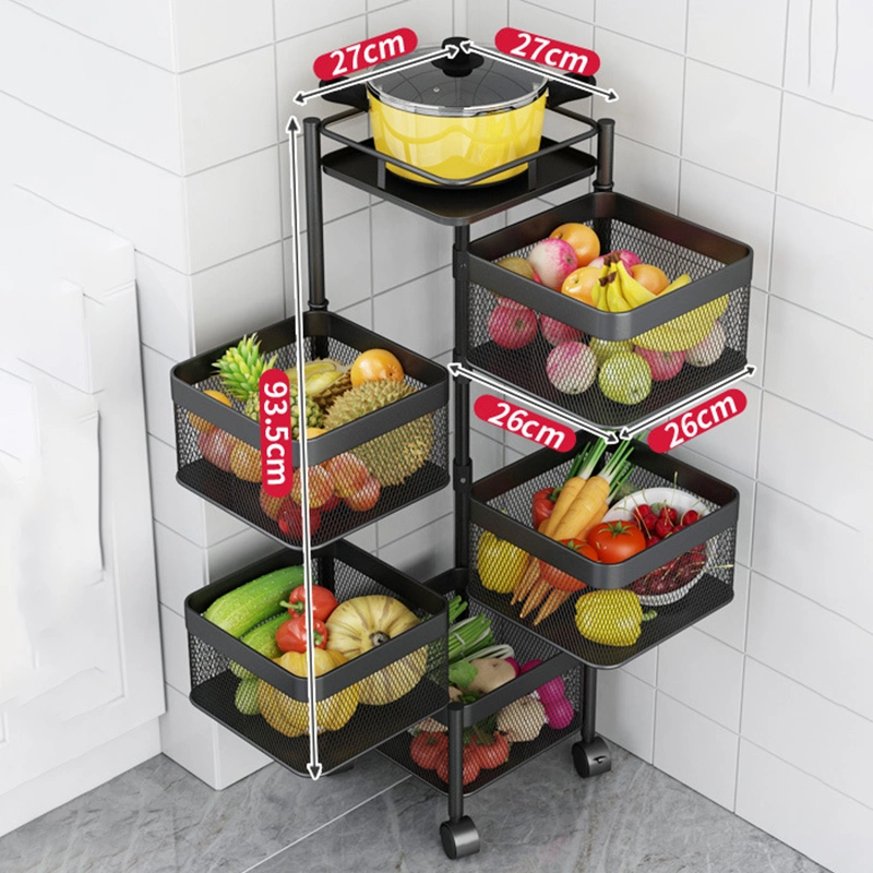 Square Floor Type Multi-Layer Rotating Fruit Kitchen Vegetable Storage Rack