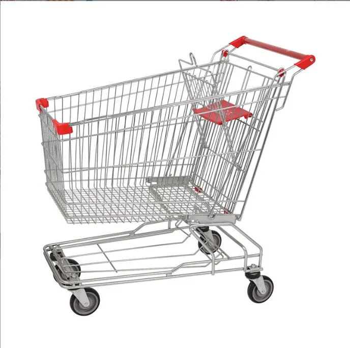 Practical and Beautiful Shopping Trolley Chrome Plated 2-Layer Supermarket Shopping Trolley for Supermarket