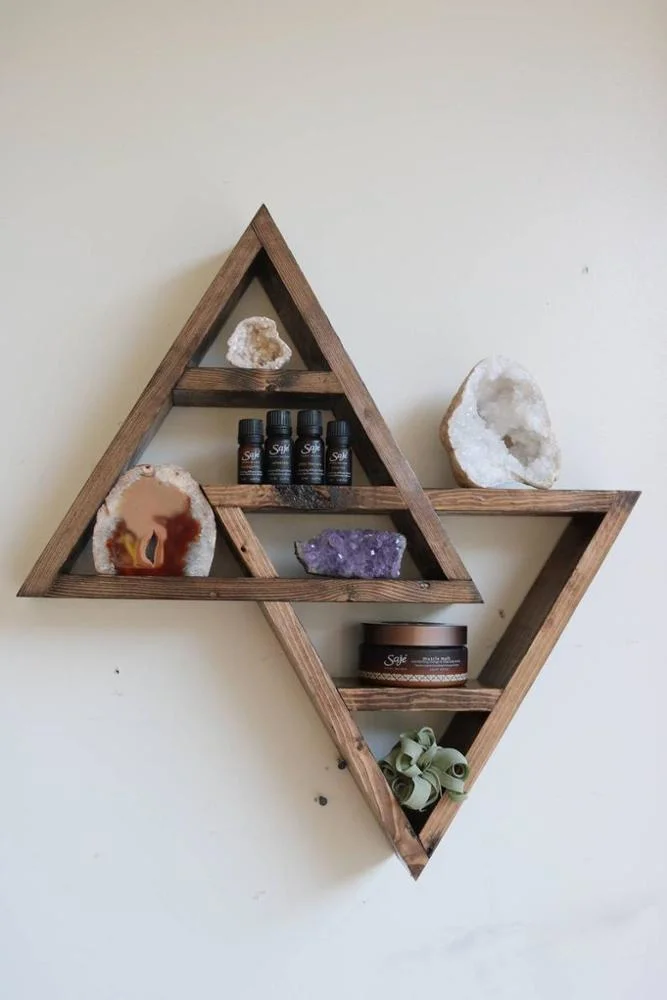 Customized Home Decor-Rustic Shelves Double Triangle Floating Wood Shadowbox (Natural Weathered Gray)
