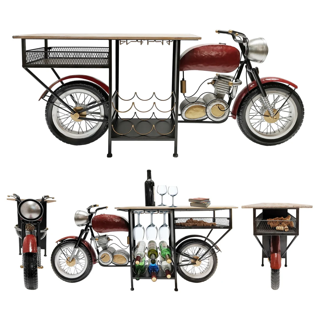 Motorcycle Shape Iron Wine Rack with a Table on Top and Pokal Collects