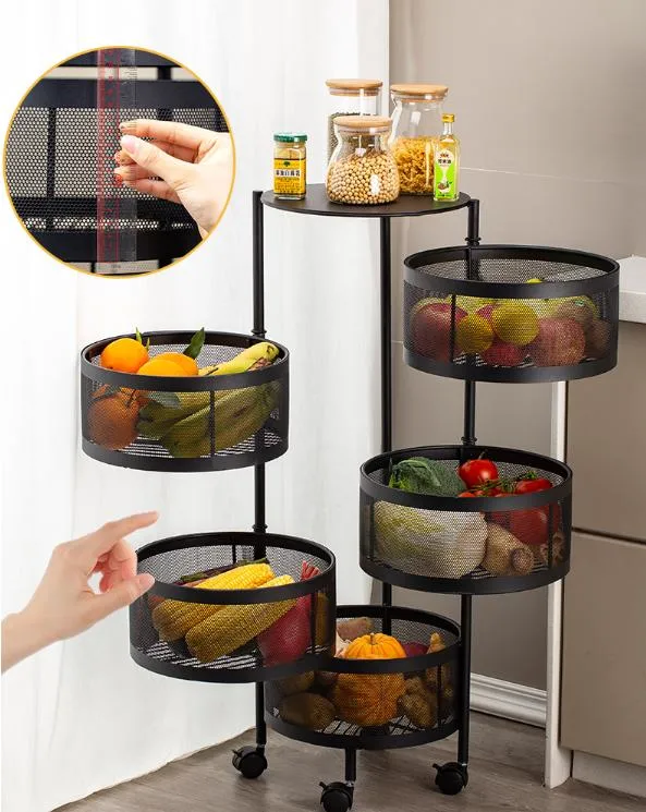 Kitchen Fruit and Vegetable Basket Can Be Moved Floor Type Trolley Bathroom Living Room Storage Racks