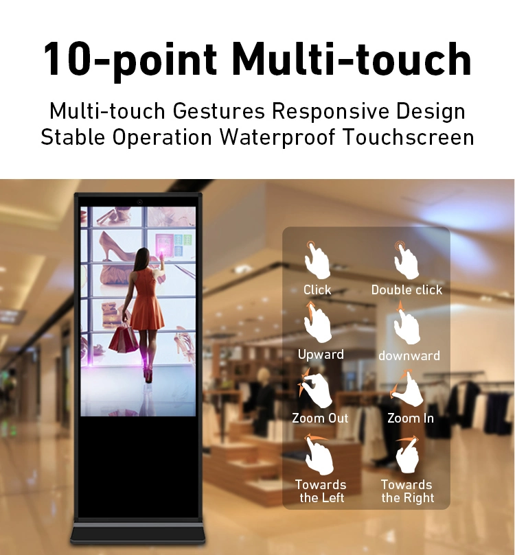 Floor Standing 43 Inch Infrared Touch Screen USB WiFi RJ45 HDMI Front Camera LCD Advertising Equipment for Supermarket Bank Service
