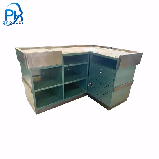 Green Powder Coated Supermarket Cash Checkout Counter