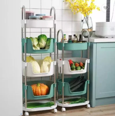 Multi Function Movable Plastic Kitchen Storage Cart Fruit Vegetable Kitchen Rack with Wheels