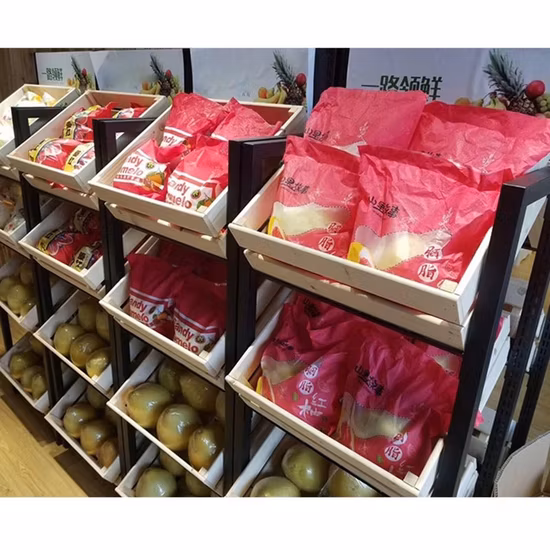 High Grade Wood and Steel Vegetable and Fruit Rack for Supermarket