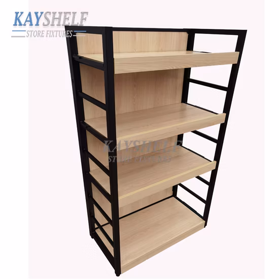 Steel and Wood Structure Supermarket Store Gondola Island Display Shelf
